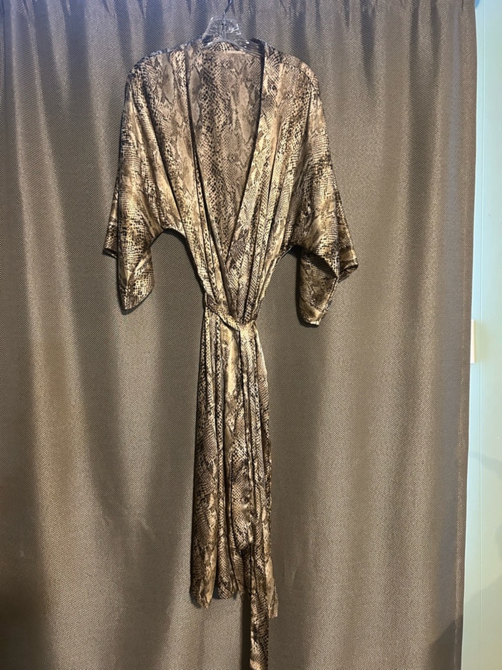 Snake Print Satin Robe - Brown & Cream